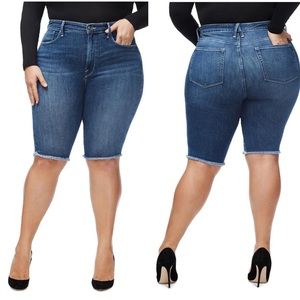 Good American Fray Hem Denim Bermuda Short NWT